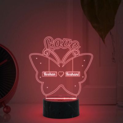 Love Butterfly Night lamp with Multicolored Light Customized with Name Gift for Loveable Person